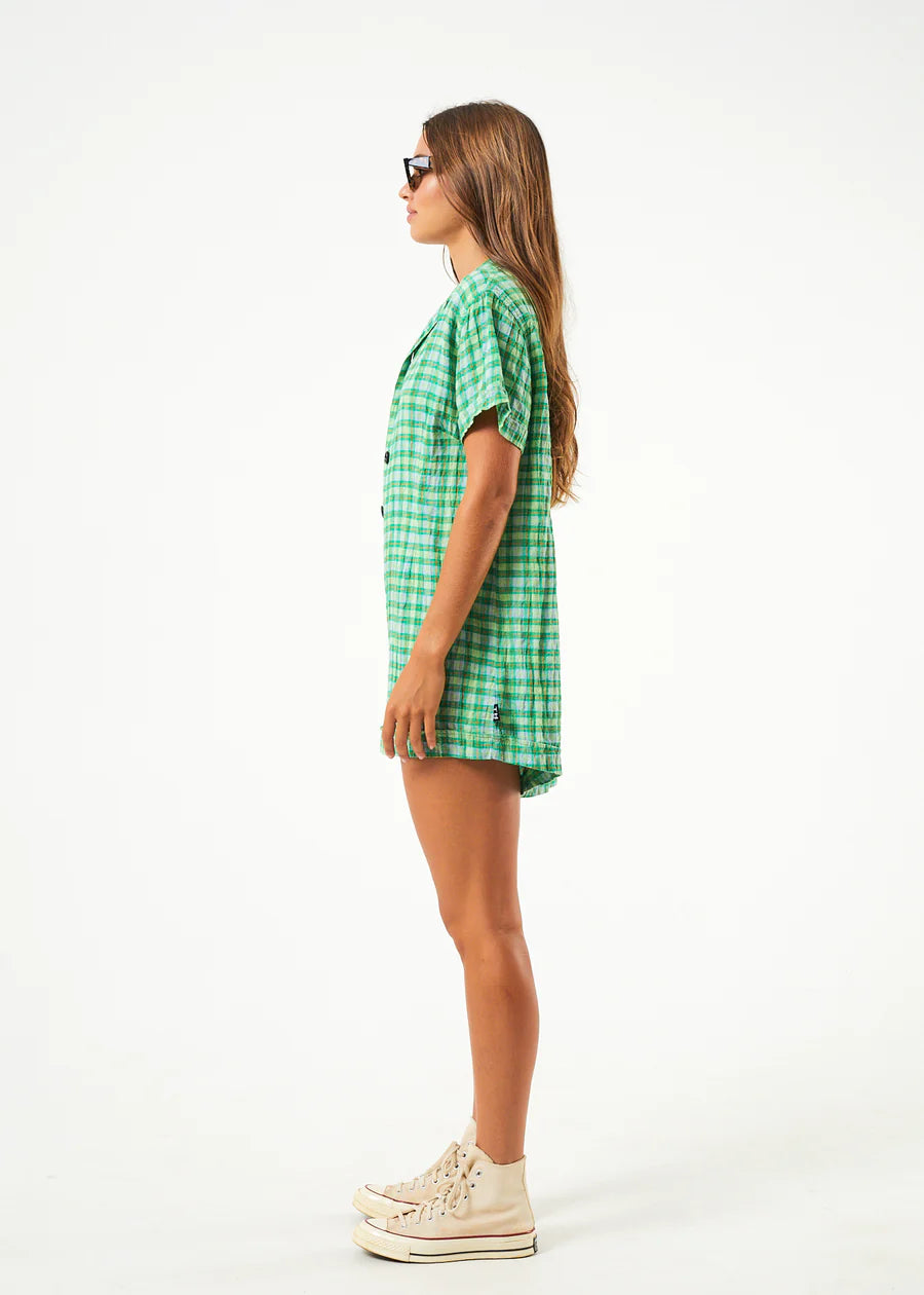 Tully Hemp Seersucker Playsuit- Forest Check