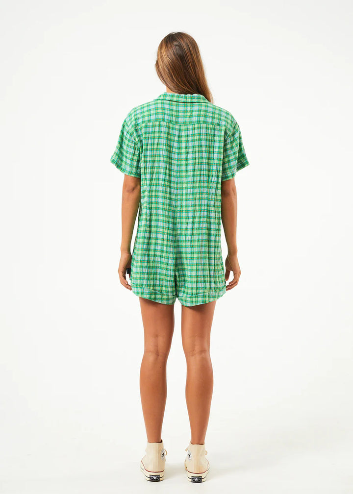 Tully Hemp Seersucker Playsuit- Forest Check