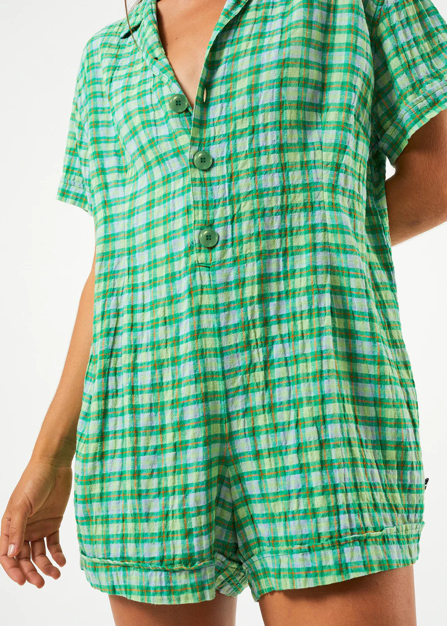 Tully Hemp Seersucker Playsuit- Forest Check