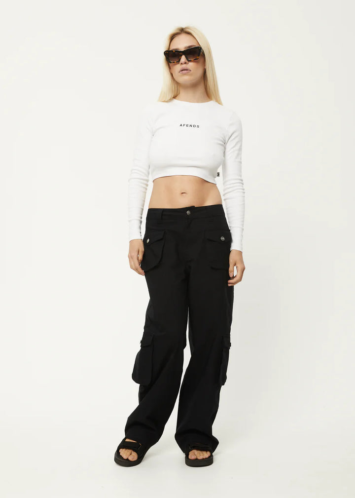 Boundless Recycled Cropped Rib LS Top- White