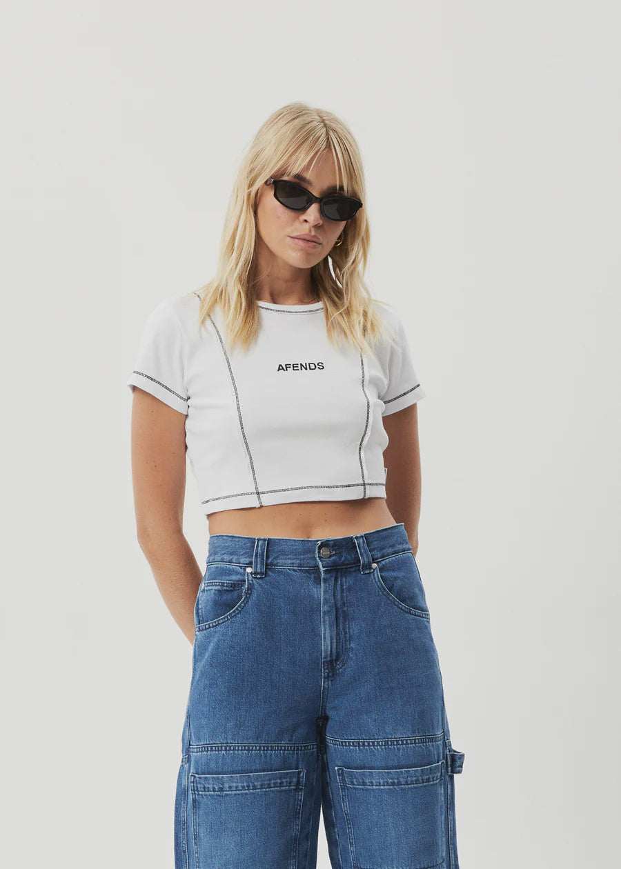 Afends Tia Recycled Rib Cropped Tee - White