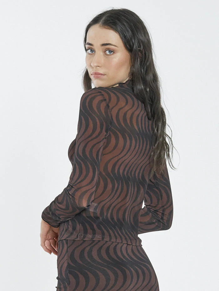 Paradise On Repeat Mesh Turtleneck- Cocoa Brown