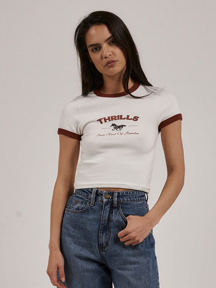 Thrills Riding In Paradise Y2K Ringer Tee - Dirty White