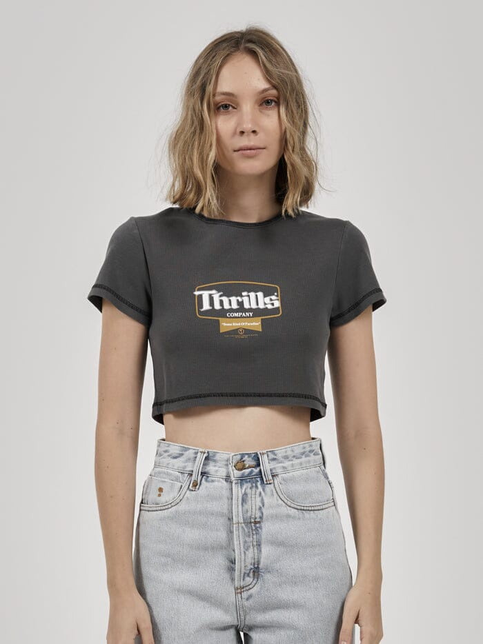 Gold Ribbon Baby Crop Tee - Merch Black