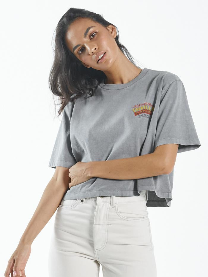 Wings Of Fire Crop Merch Fit Tee - Washed Grey