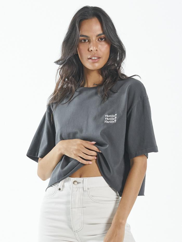 Thrills Embro Unlimited Crop Merch Fit Tee - Merch Black