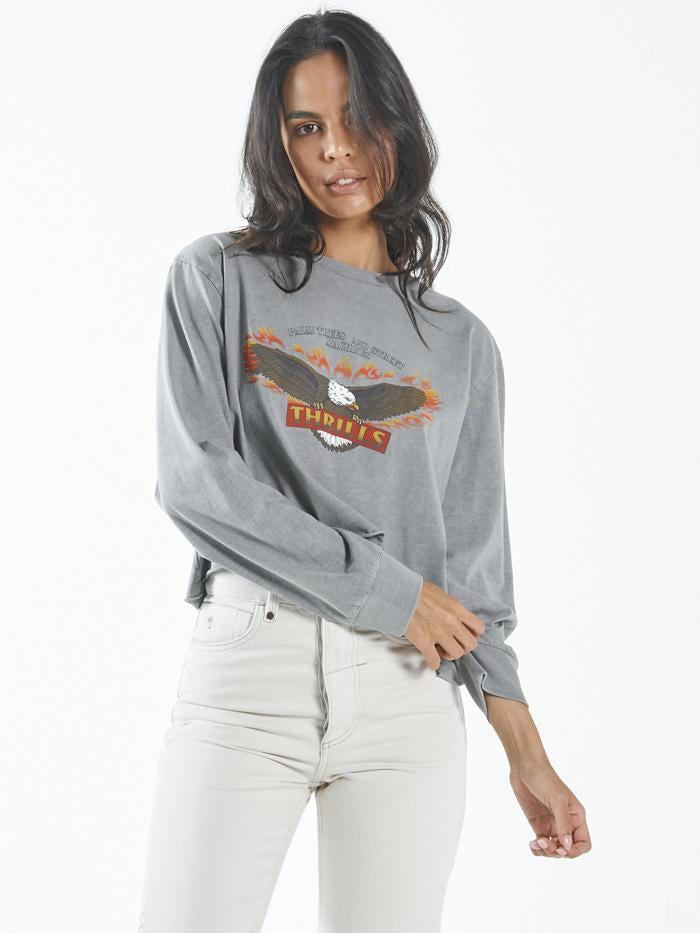 Wings of Fire Crop Long Sleeve Merch Fit Tee - Washed Grey