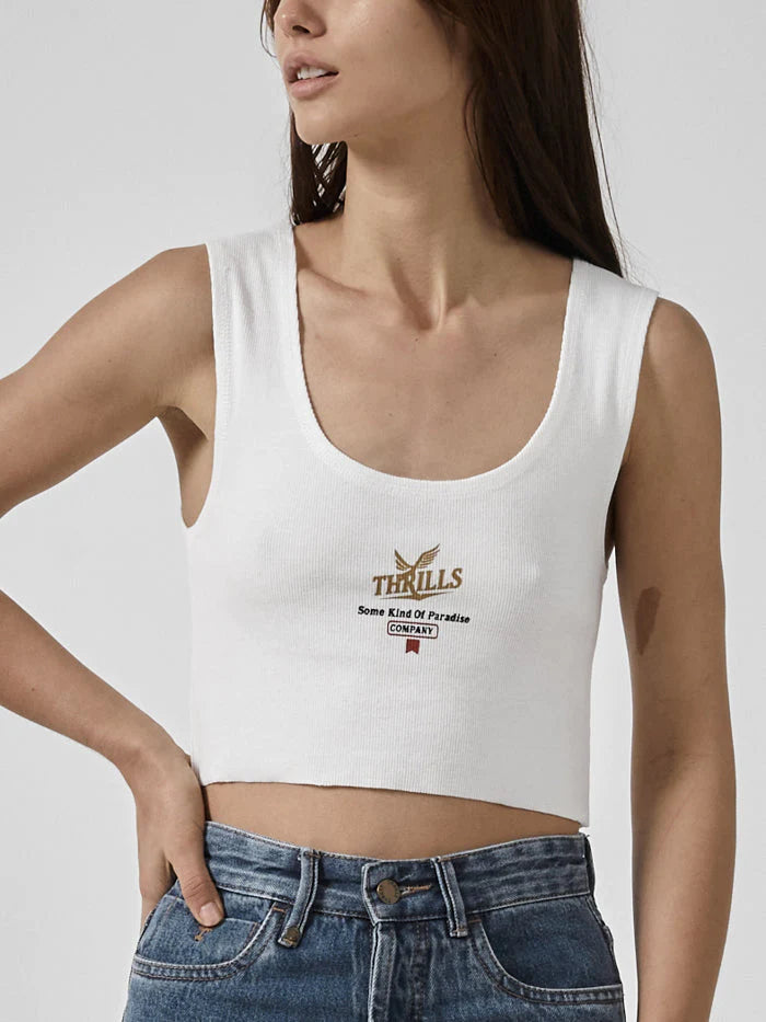 Golden Paradise Crop Rib Singlet - Dirty White