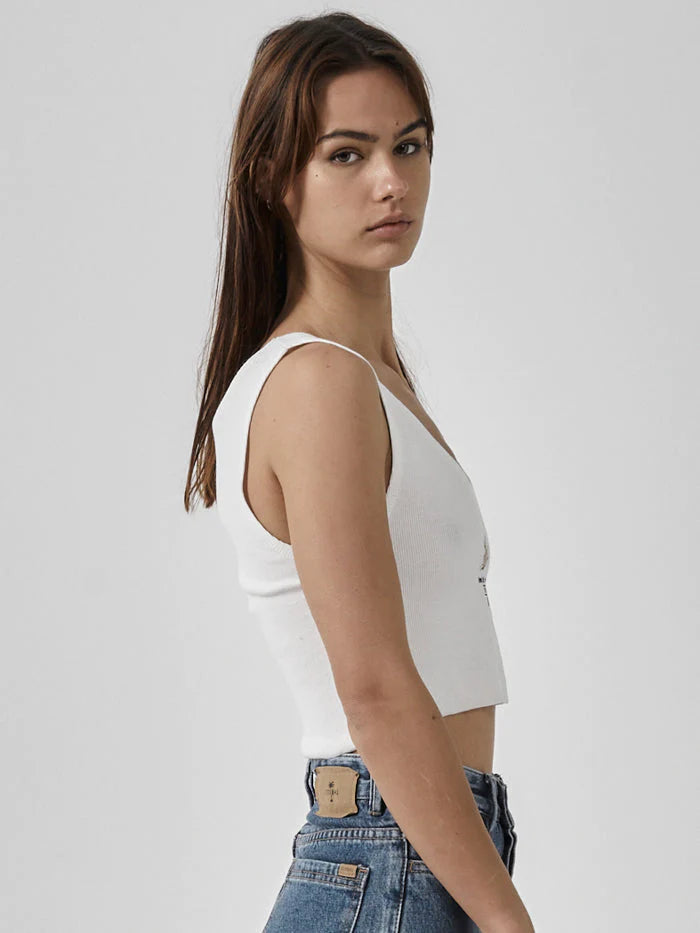 Golden Paradise Crop Rib Singlet - Dirty White
