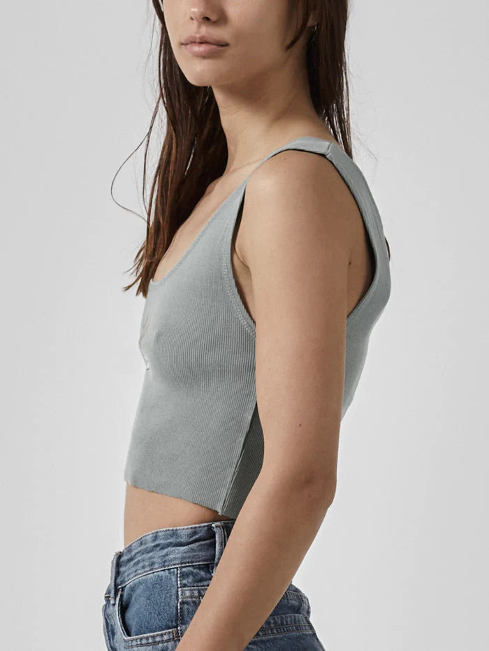 Golden Paradise Crop Rib Singlet - Sea Glass