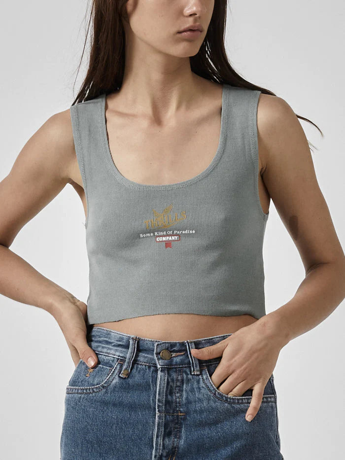 Golden Paradise Crop Rib Singlet - Sea Glass