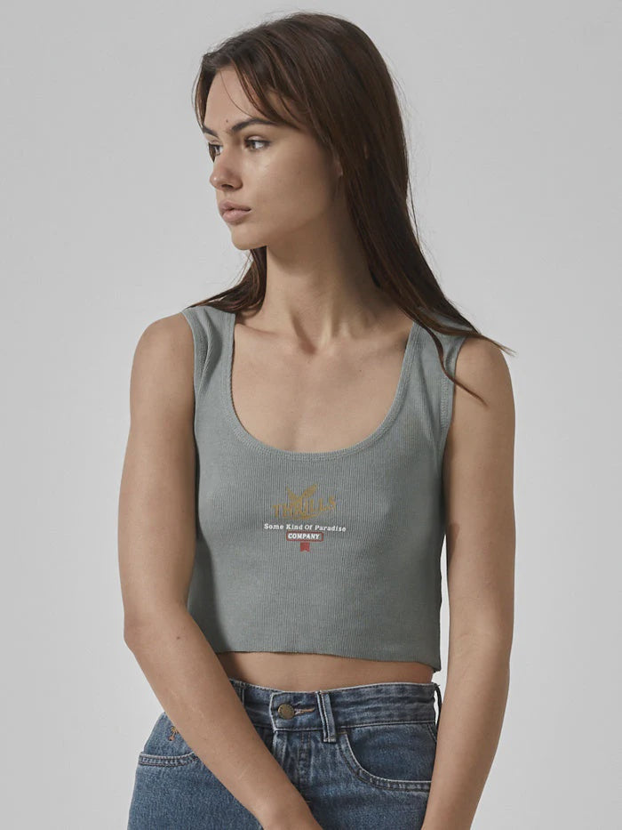Golden Paradise Crop Rib Singlet - Sea Glass