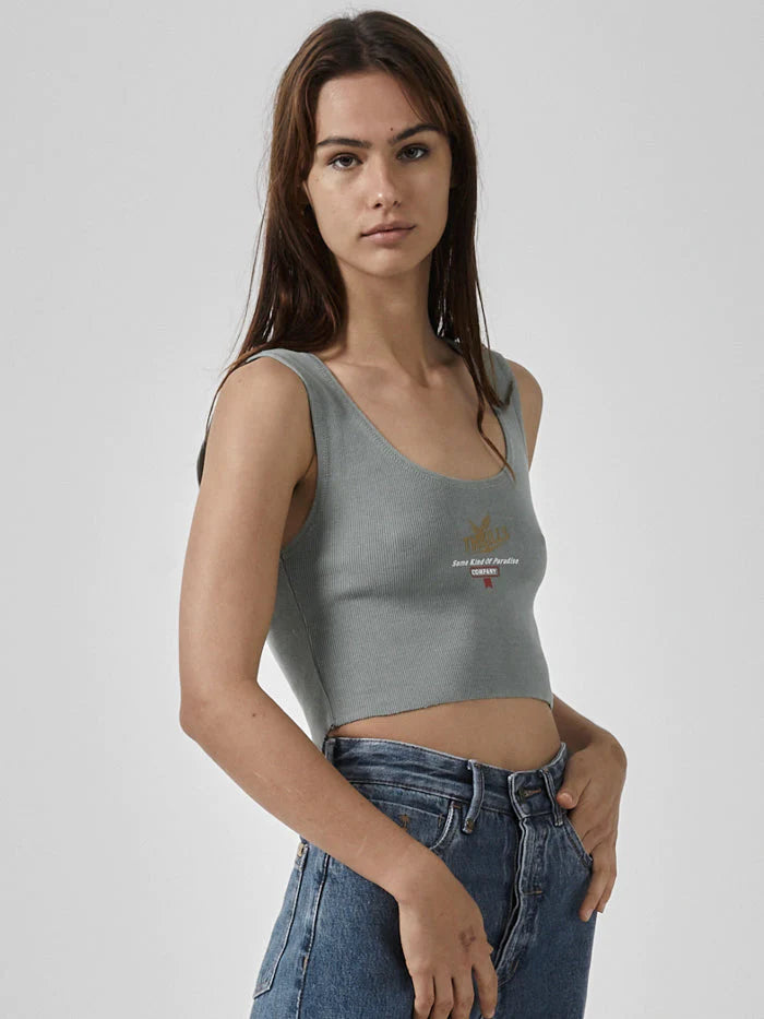 Golden Paradise Crop Rib Singlet - Sea Glass