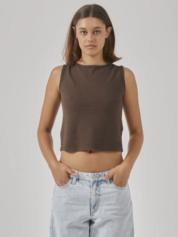 Thrills Hemp Boat Neck Tank- Postal Brown