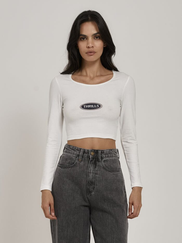 Thrills Emblem Long Sleeve Baby Tee - Dirty White