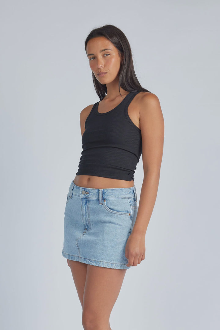 Dr Denim Ziggy Mid Rise Denim Skirt - Stream Light Retro