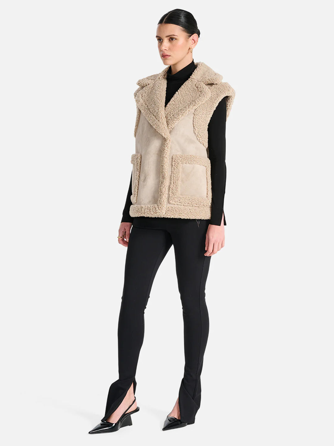 Martina Faux Fur Vest- Stone