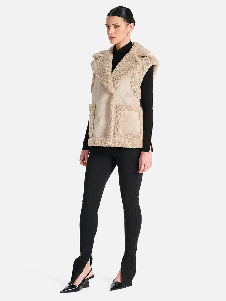 Martina Faux Fur Vest- Stone