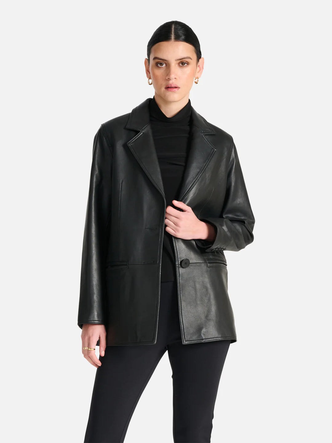 Charlotte Oversized Leather Blazer- Black