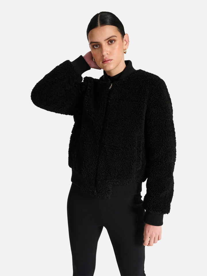 Teddy Faux Fur Bomber - Black