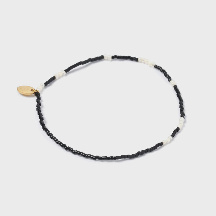 Arms Of Eve Poppy Pearl & Glass Beaded Anklet - Black