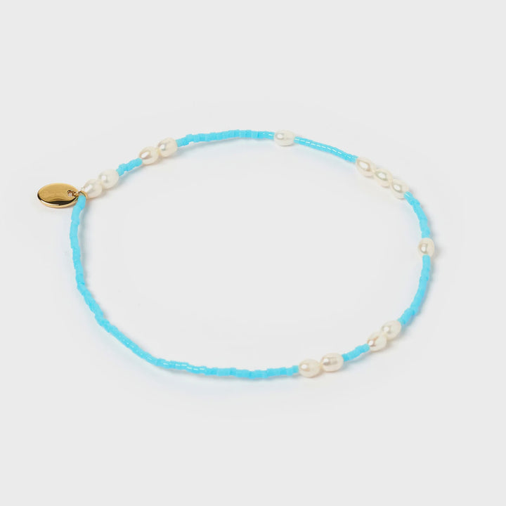 Arms Of Eve Poppy Pearl & Glass Beaded Anklet - Turquoise
