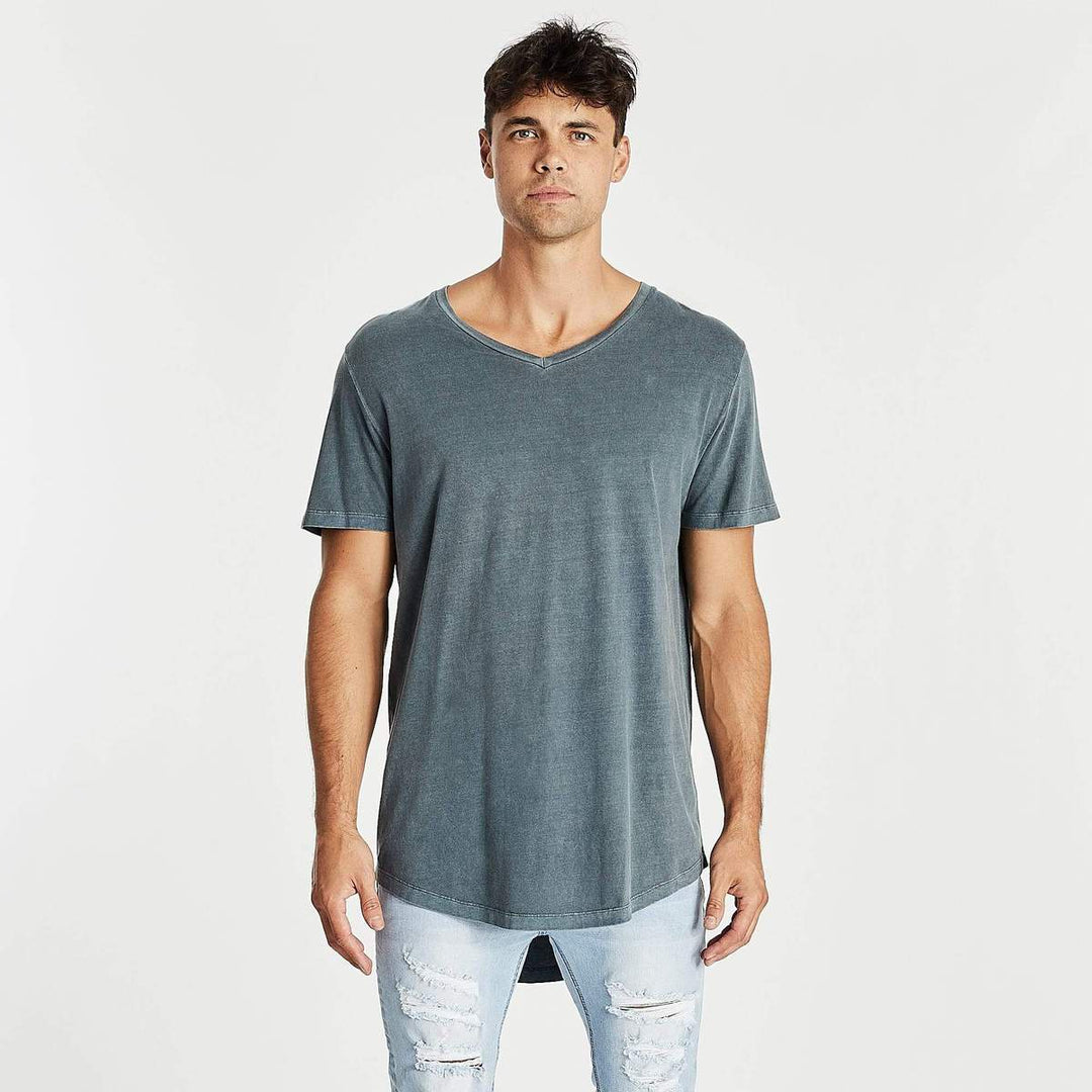 Episodes Dual Curved V-Neck Tee- Pigment Slate