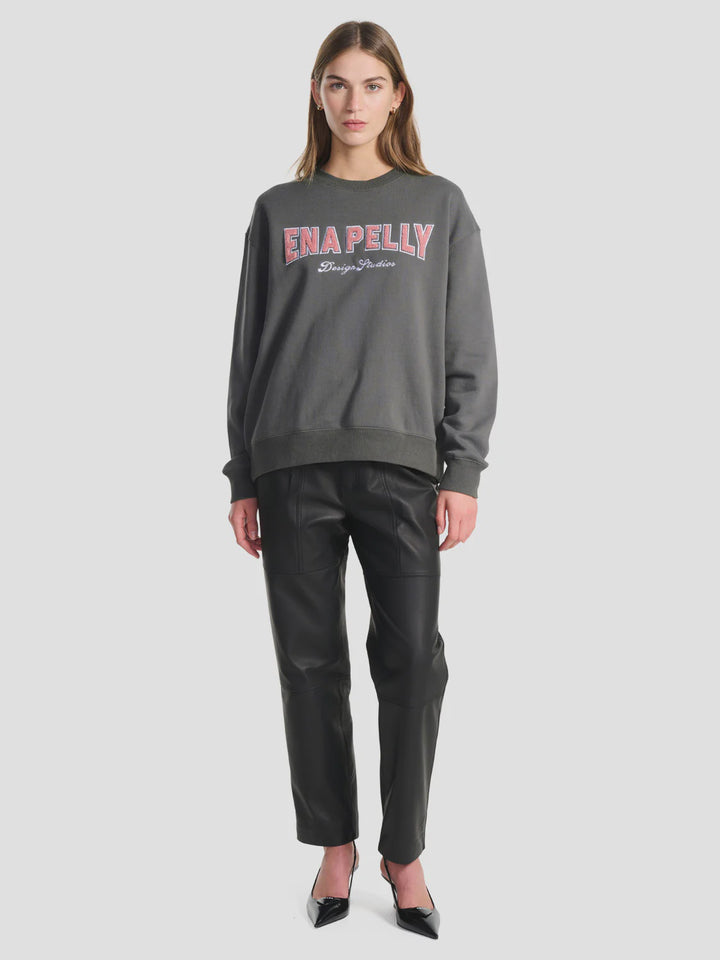 Ena Pelly Austin Collegiate Oversized Sweater- Charcoal