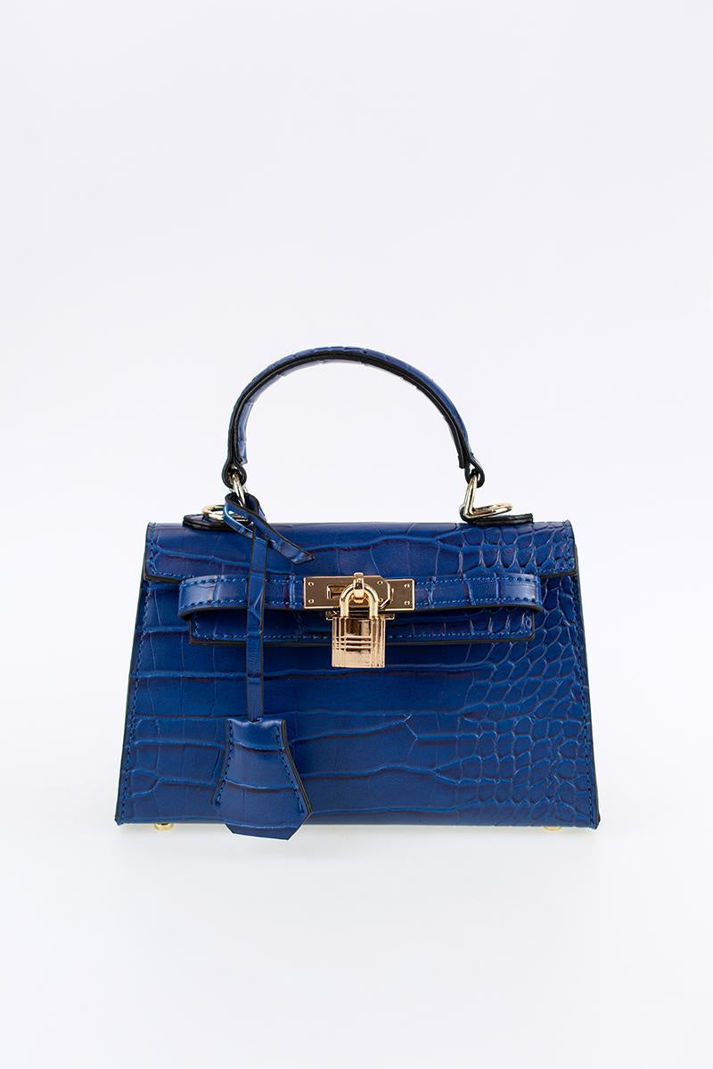 Hedi Mini Top Handle Crossbody Bag W/Lock - Cobalt Blue Croc