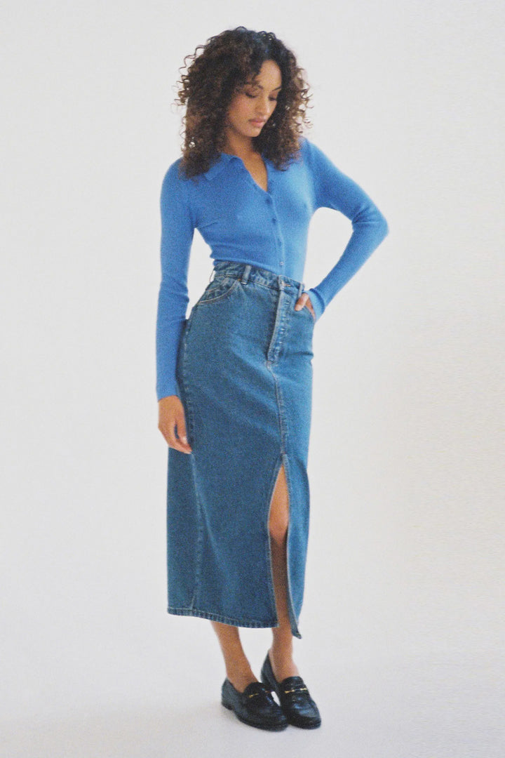 Rollas Caroline Knit Longsleeve Top - Cobalt