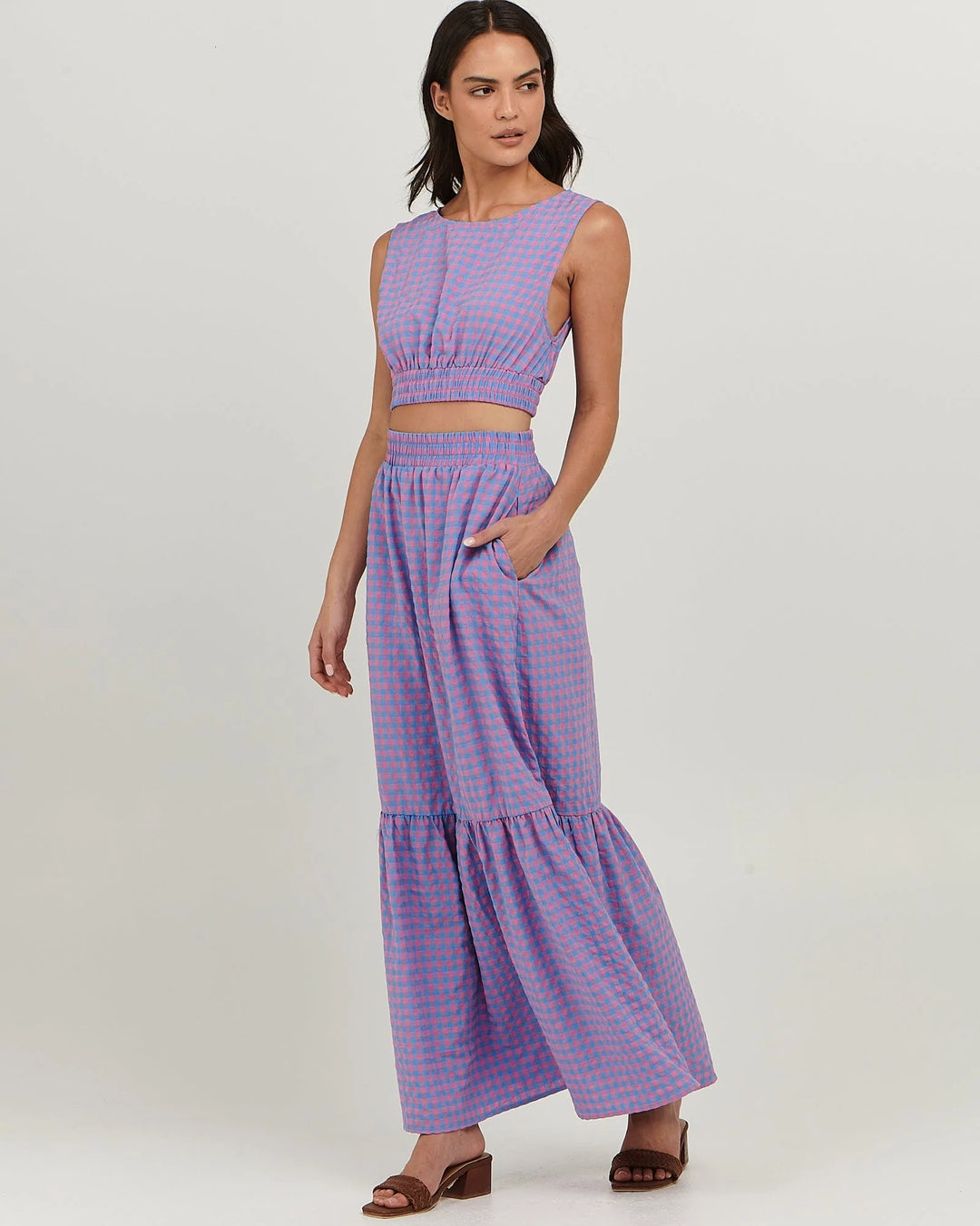 Whitney Maxi Skirt - Pink Blue Gingham