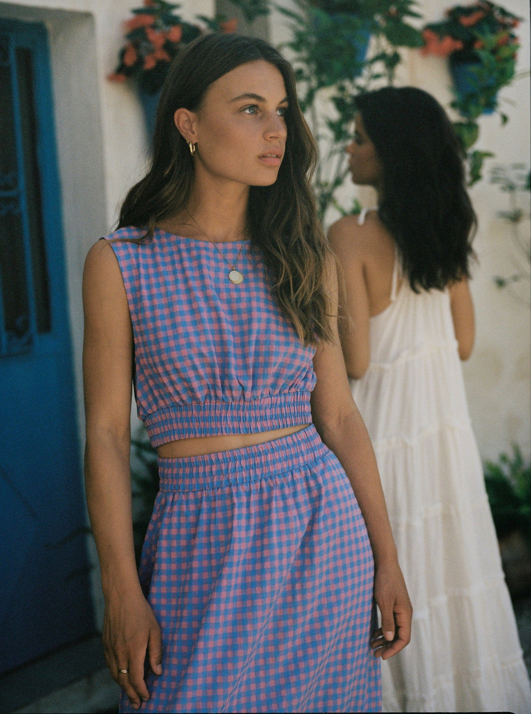 Elena Top - Pink Blue Gingham