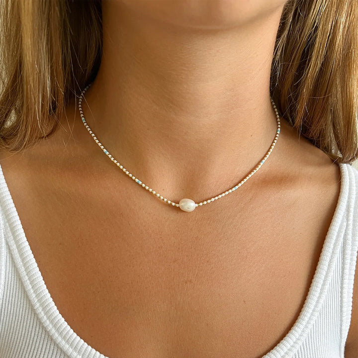 Charlotte Choker- White & Blue Turquoise