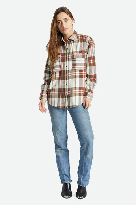 Bowery BF L/S Flannel - Off White/Dark Earth