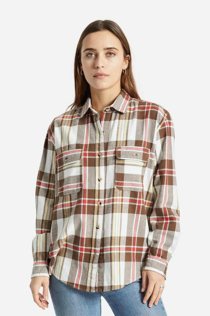 Bowery BF L/S Flannel - Off White/Dark Earth