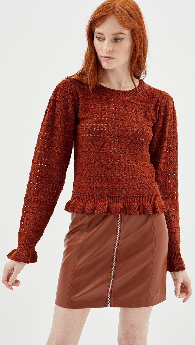 Peony Crochet Knit Jumper- Rust