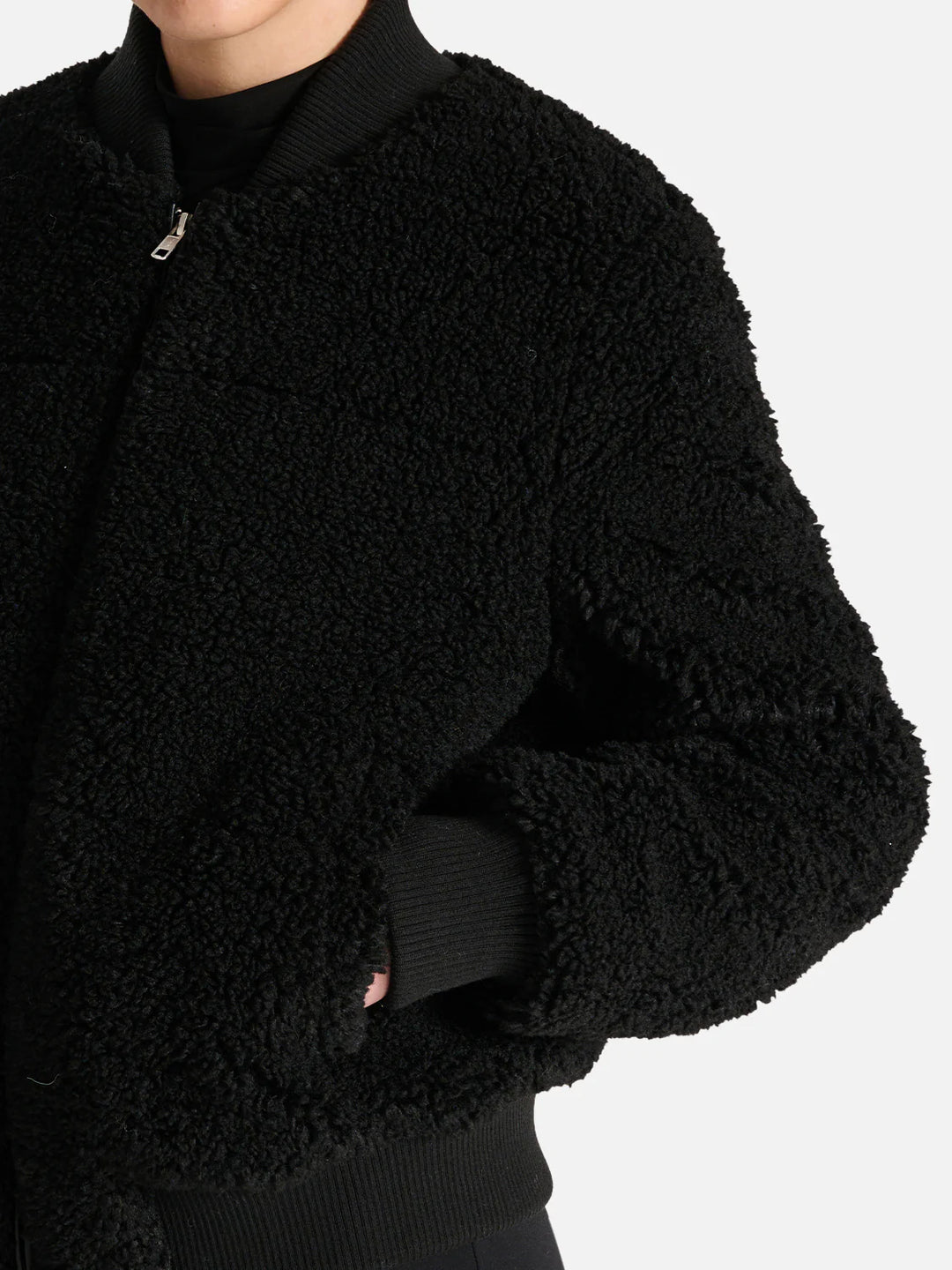 Teddy Faux Fur Bomber - Black