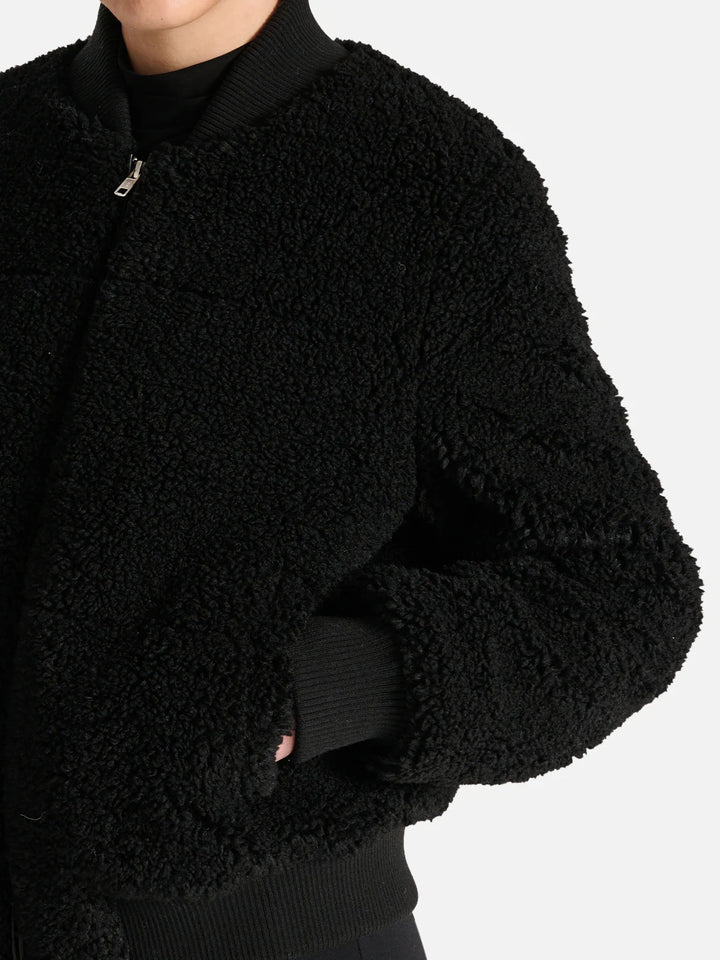 Teddy Faux Fur Bomber - Black