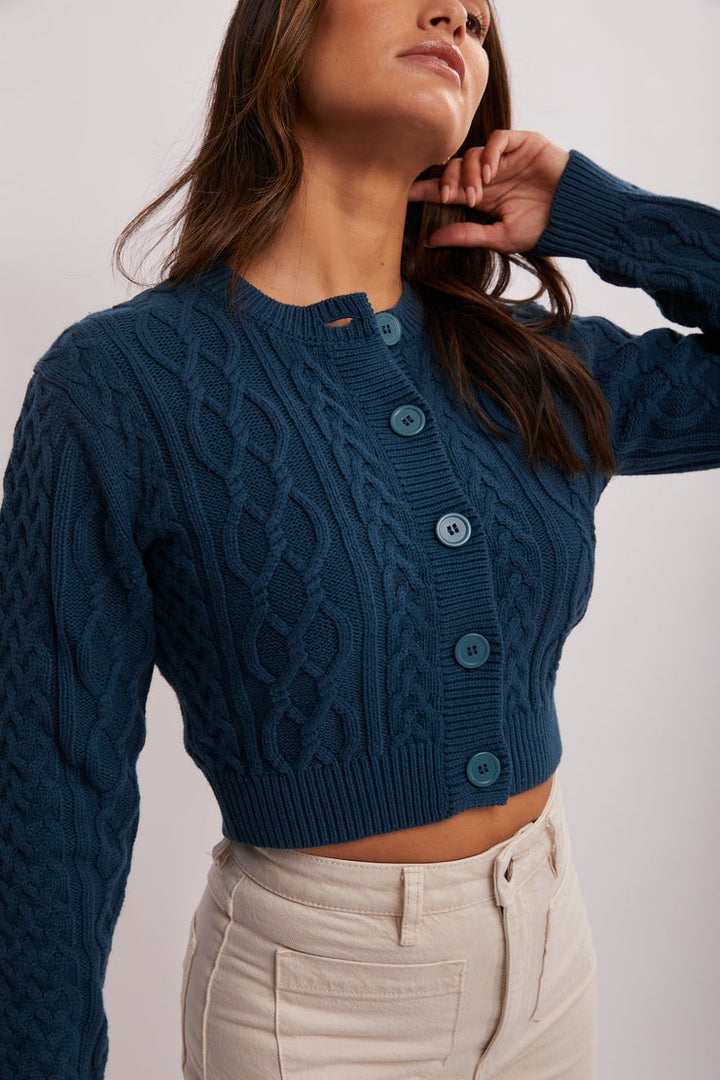 Giselle Cable Cardigan - Teal