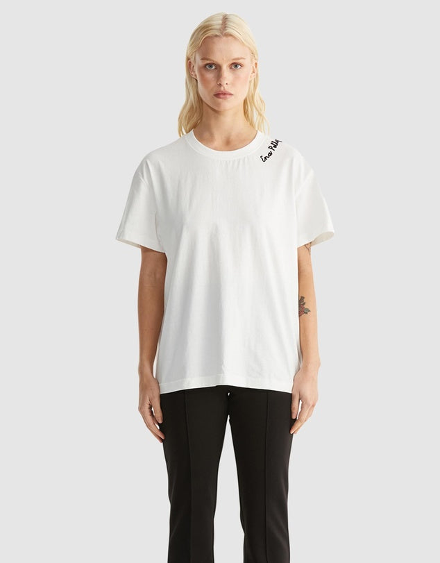 Ena Pelly Script Logo Relaxed Tee- Vintage White – BIRDIE • BLUE