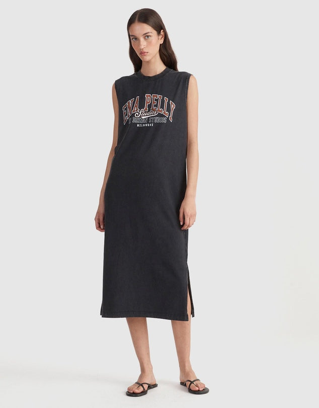 Ena Pelly Studios Collegiate Tank Dress- Vintage Black