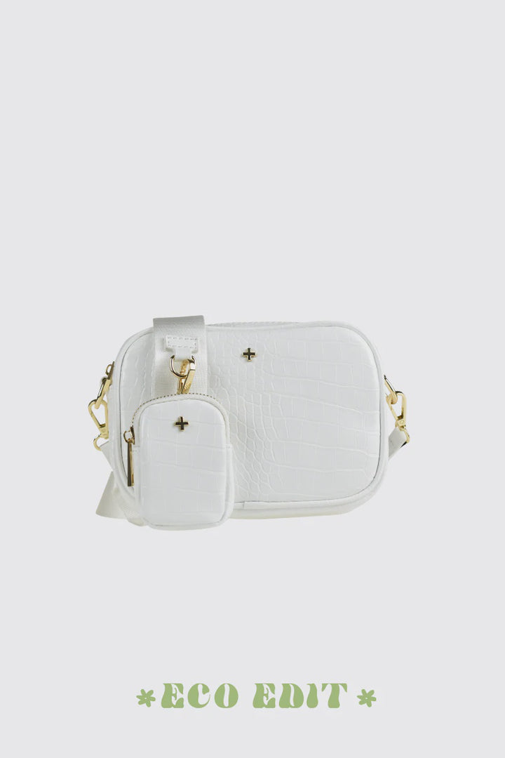 Justice Camera Bag With Webbing Strap - White Croc/Gold