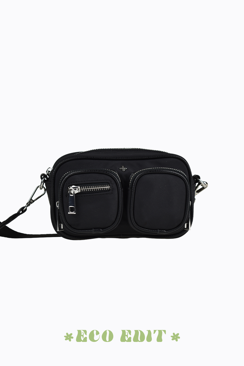 Lala Mini Utility Cross Body Bag - Black Nylon/Silver