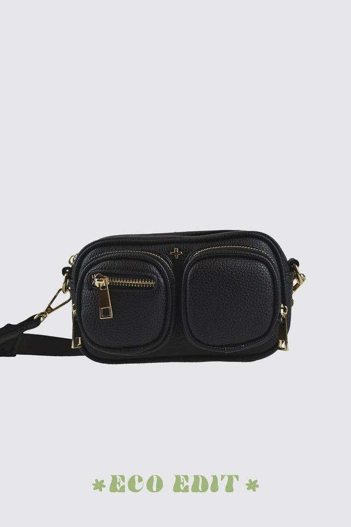 Lala Mini Utility Cross Body Bag - Black PU/Gold