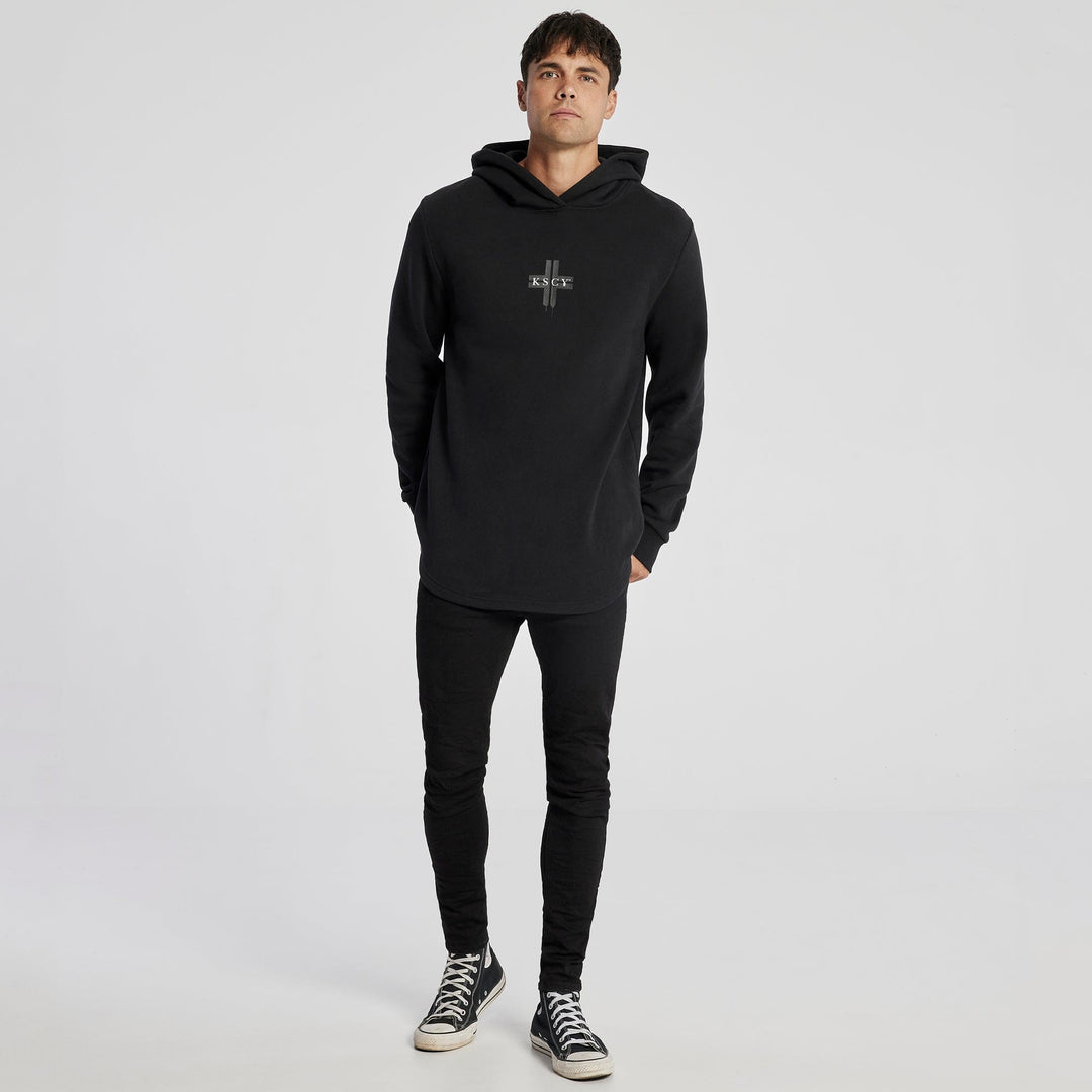 Lightening Hooded Dual Curved Sweater - Jet Black