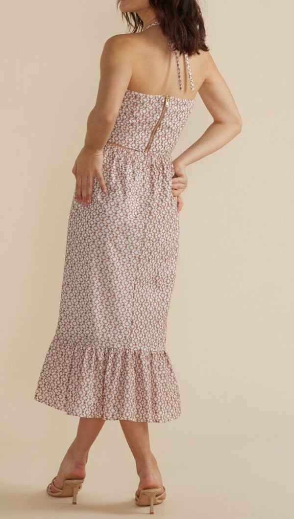 Tanjil Midi Skirt - Tan/White