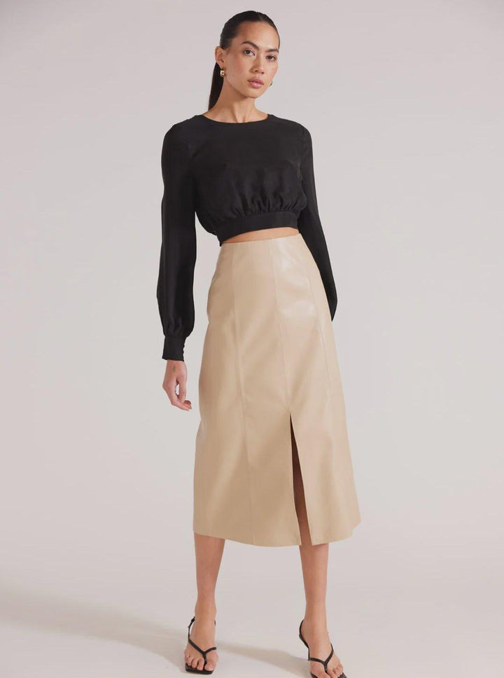 Oslo Faux Leather Midi Skirt - Stone