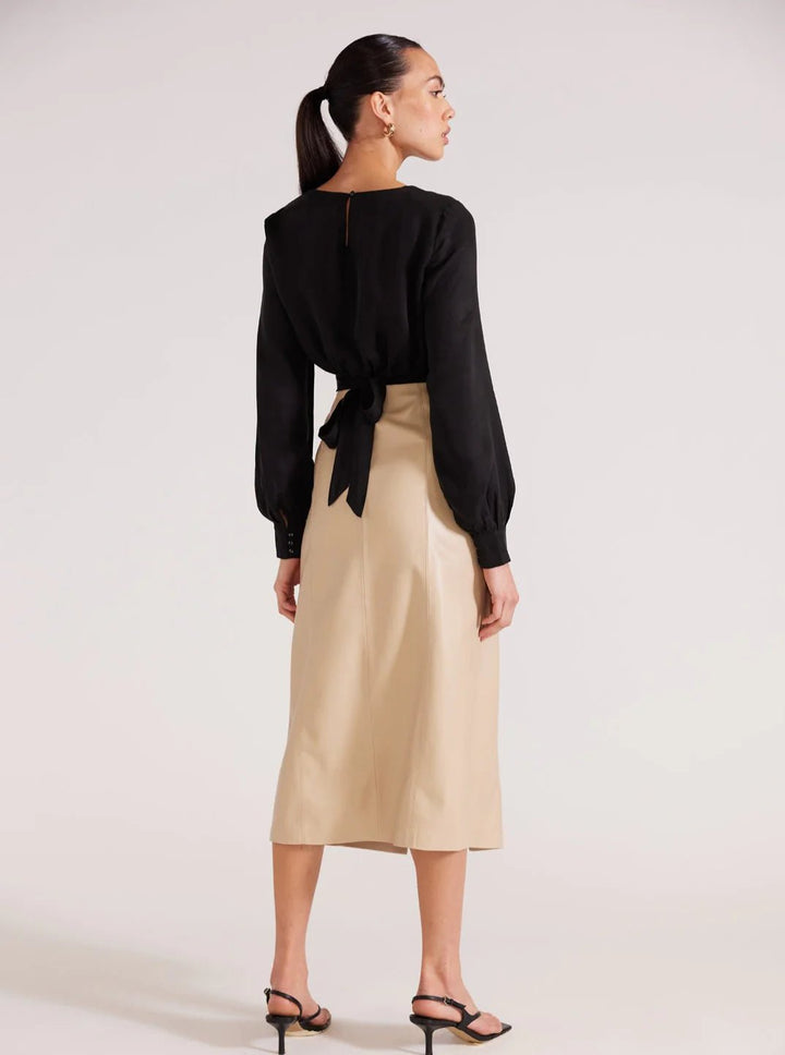 Oslo Faux Leather Midi Skirt - Stone