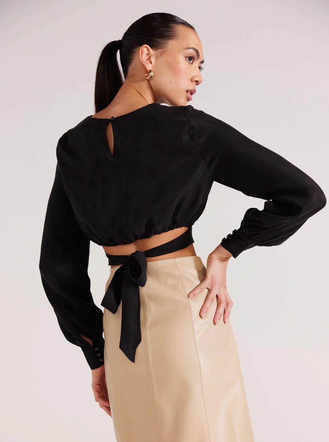 Oslo Faux Leather Midi Skirt - Stone