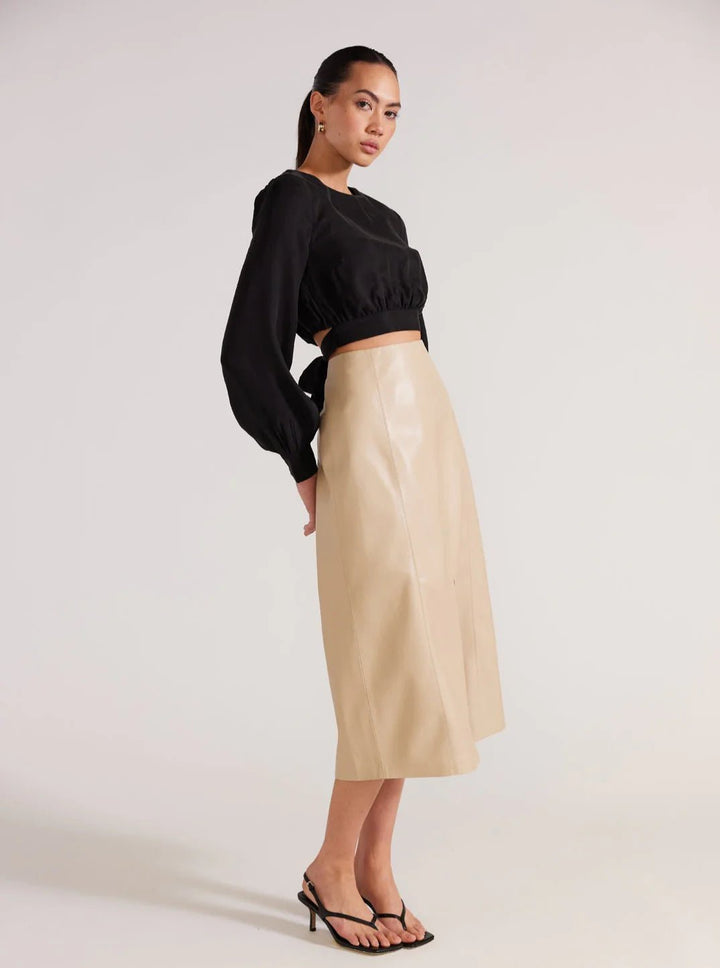 Oslo Faux Leather Midi Skirt - Stone